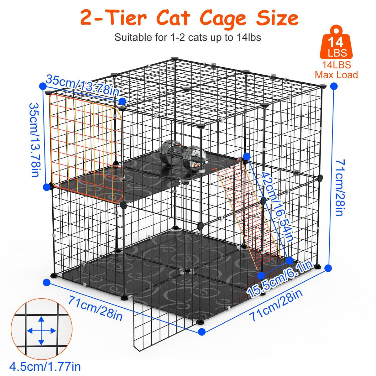 2-Tier Cat Cage Playpen with Ladder & 2 Doors for Indoor Pets