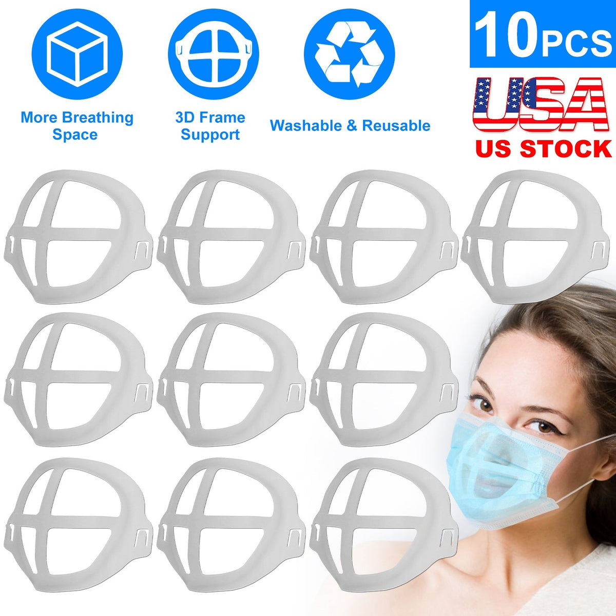 10Pcs 3D Mask Bracket Comfortable Breathing Mouth Mask Inner Support Frame Washable Reusable Mask Holder Stand