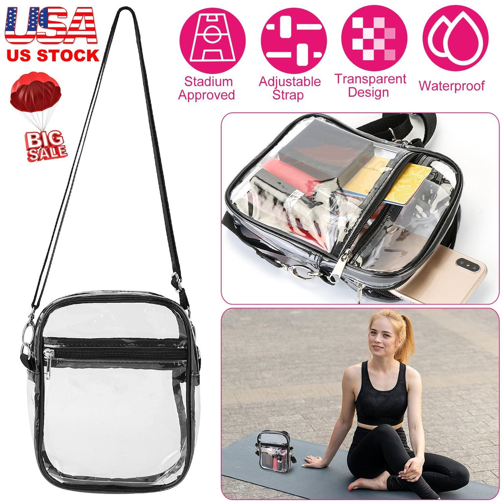 Clear Crossbody Bag Stadium Approved Clear Purse Transparent Small Shoulder Bag See Through Zip Pouch Tote Bag Handbag 44OZ w/ Adjustable Strap