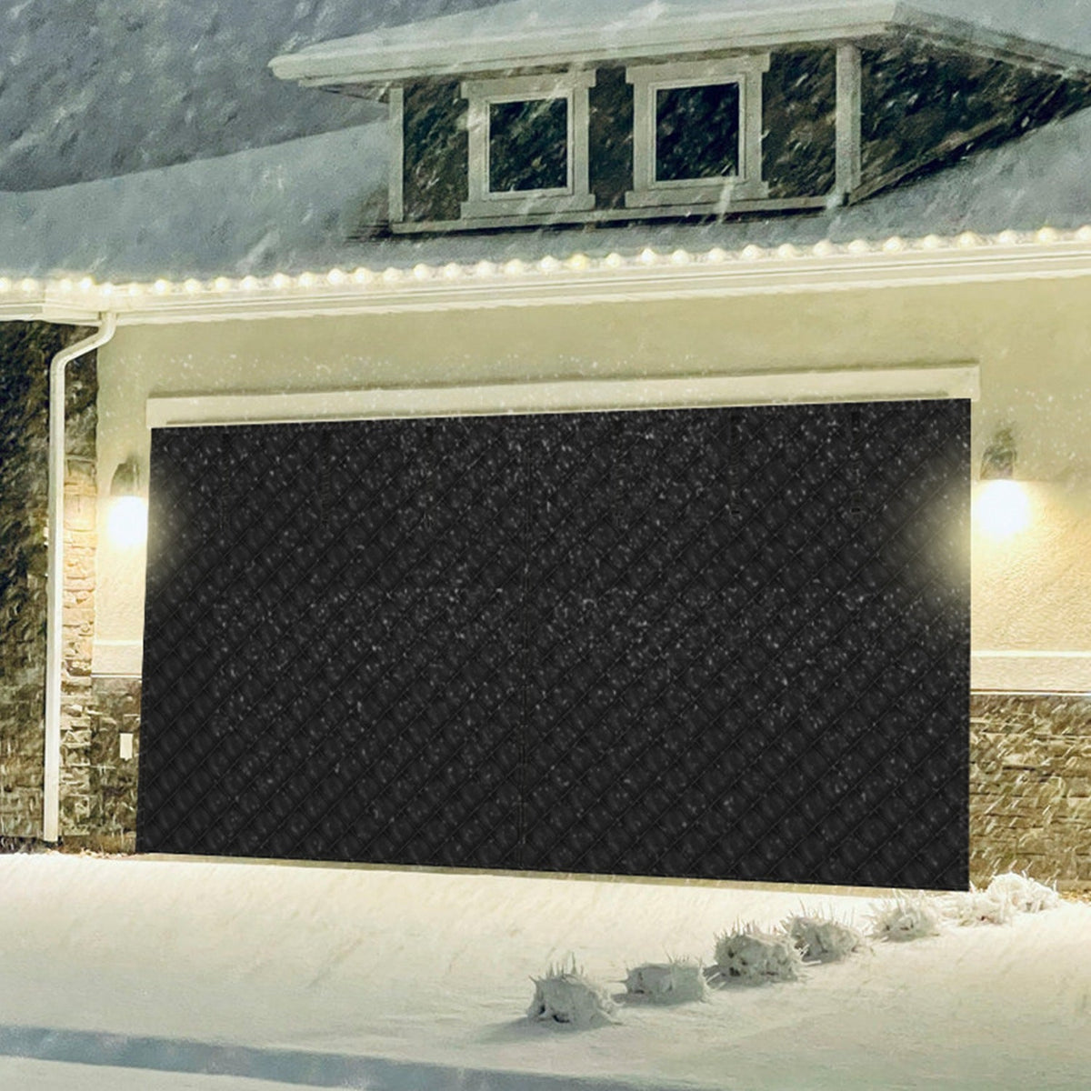 16*7FT Magnetic Thermal Insulated Garage Door Curtain for Winter Two-Car Garage Screen with Magnetic Closure 8 Roll Up Buckle Straps for Two Cars Weat