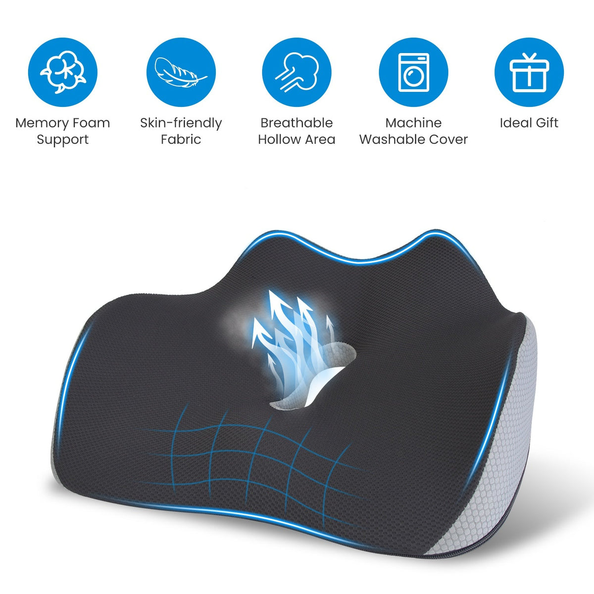 Memory Foam Seat Cushion Sciatica Pain Relief Cushion Pillow Seat Cushion with Machine Washable Cover for Home Office Car Wheelchair Airplane