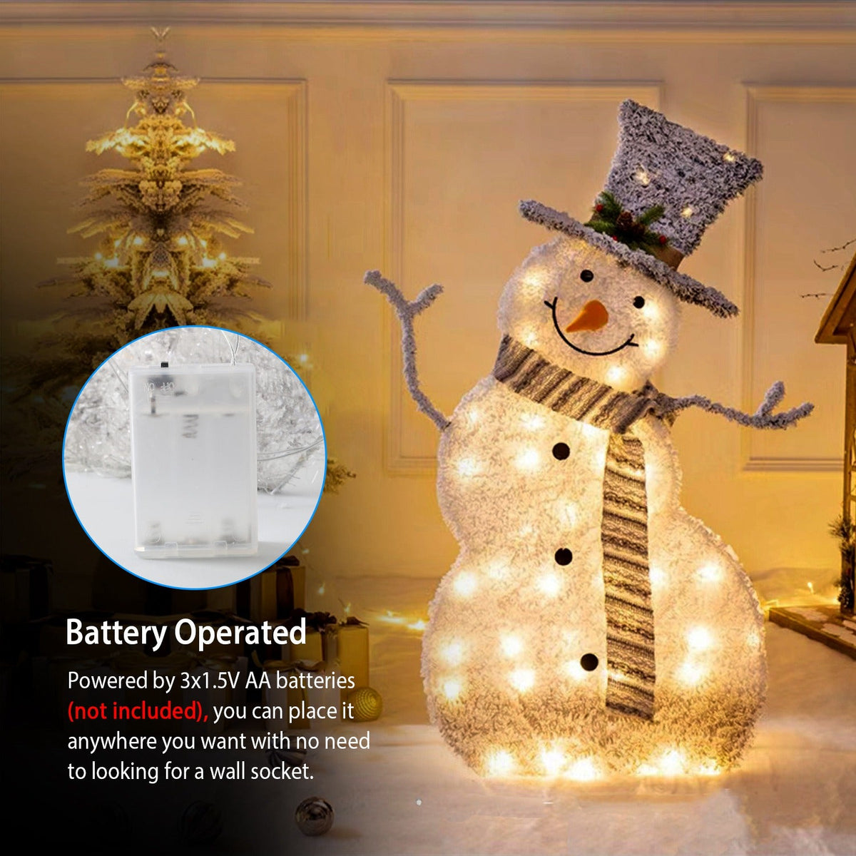 LED Snowman Decoration – Collapsible, Battery Powered, Indoor/Outdoor Use