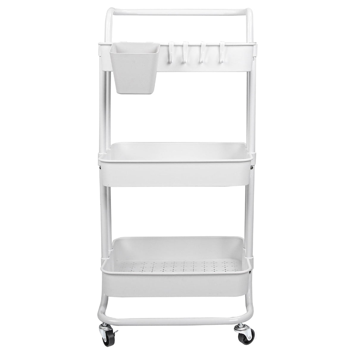 3 Tier Rolling Utility Cart Movable Storage Organizer with Mesh Baskets Lockable Wheels 360 Degree Rotatable Hanging Box Hooks Bedroom Bathroom Kitche
