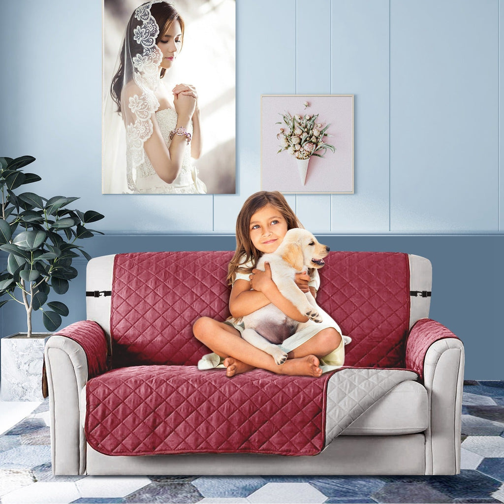 Reversible Sofa Cover Chair Loveseat Couch Slipcover Microfiber Cushion Furniture Protector Shield Water-Resistant w/ Elastic Strap for Kids Pet Dog C