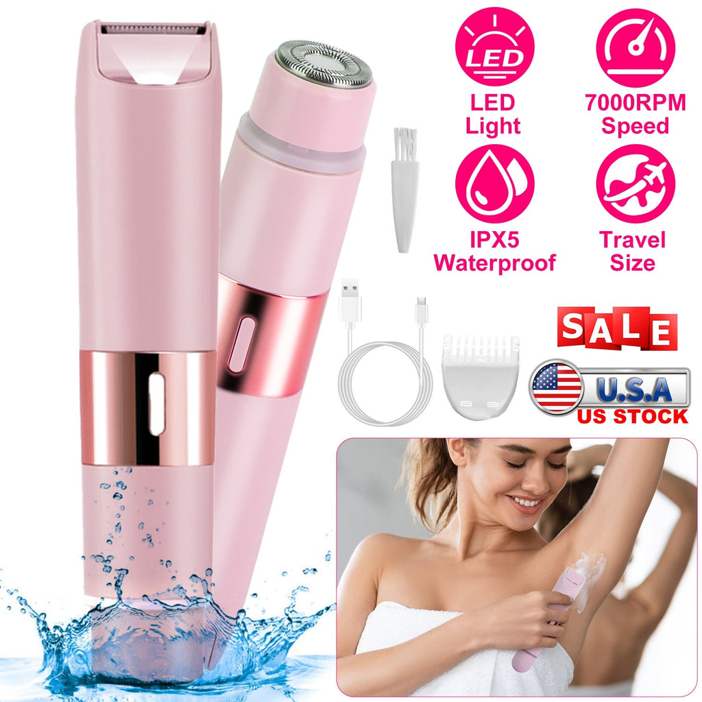 2 In 1 Bikini Trimmer for Women Dual Head Cordless Body Shaver IPX5 Waterproof Rechargeable Pubic Hair Razor Wet And Dry Use for Bikini Underarm Leg A