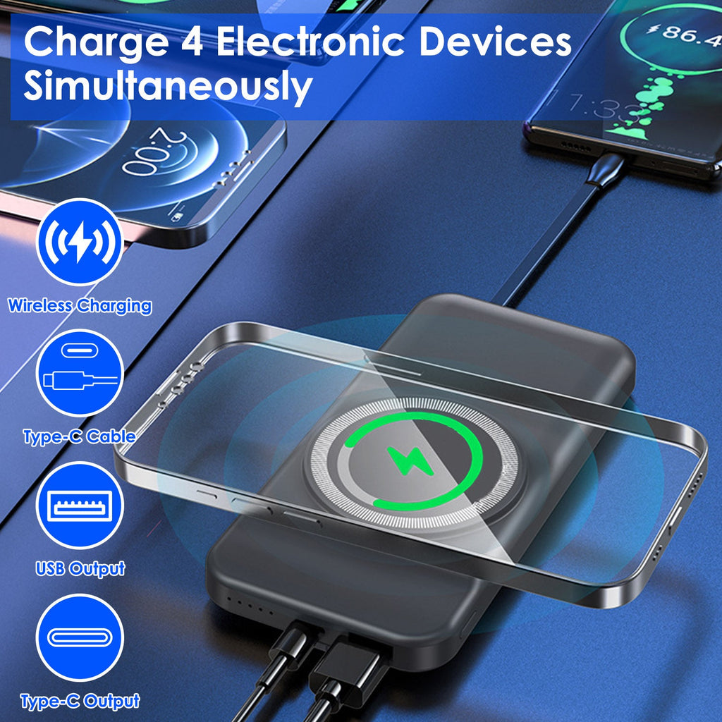 10000mAh 22.5W Magnetic Wireless Power Bank PD Fast Charging Portable Charger with Built-in Type-C Cables 15W Wireless Charging