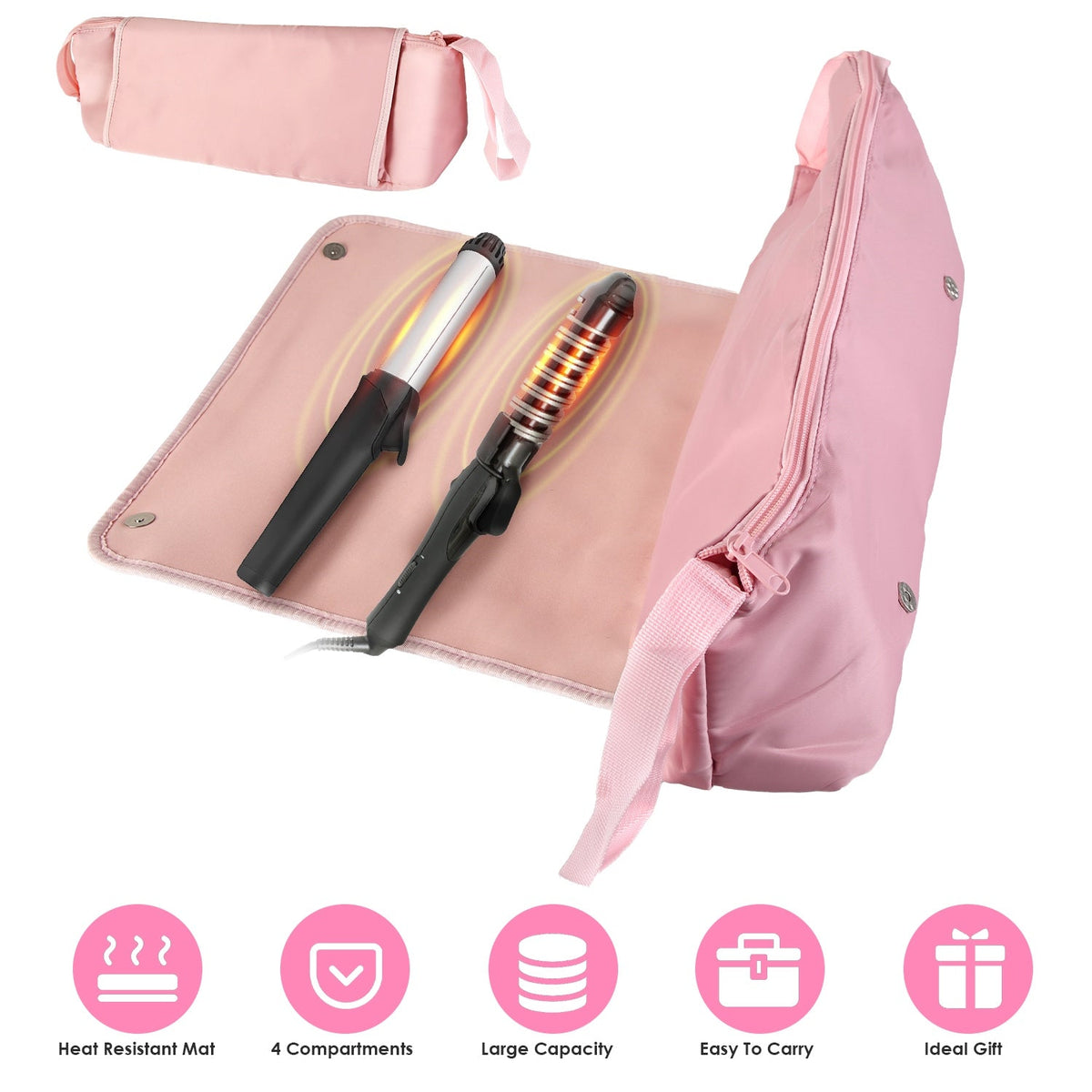 2 In 1 Hair Tools Travel Bag and Heat-resistant Mat Curling Iron Travel Case Hair Tool Pouch Holder Organizer for Curling Iron Straightener Hair Dryer