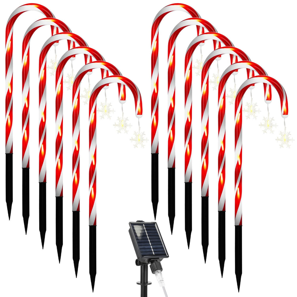 Solar Christmas Candy Cane Lights with 12 Candies 72LEDs Outdoor Christmas Decorations IP44 Waterproof Flickering Pathway Markers String Lights with 8
