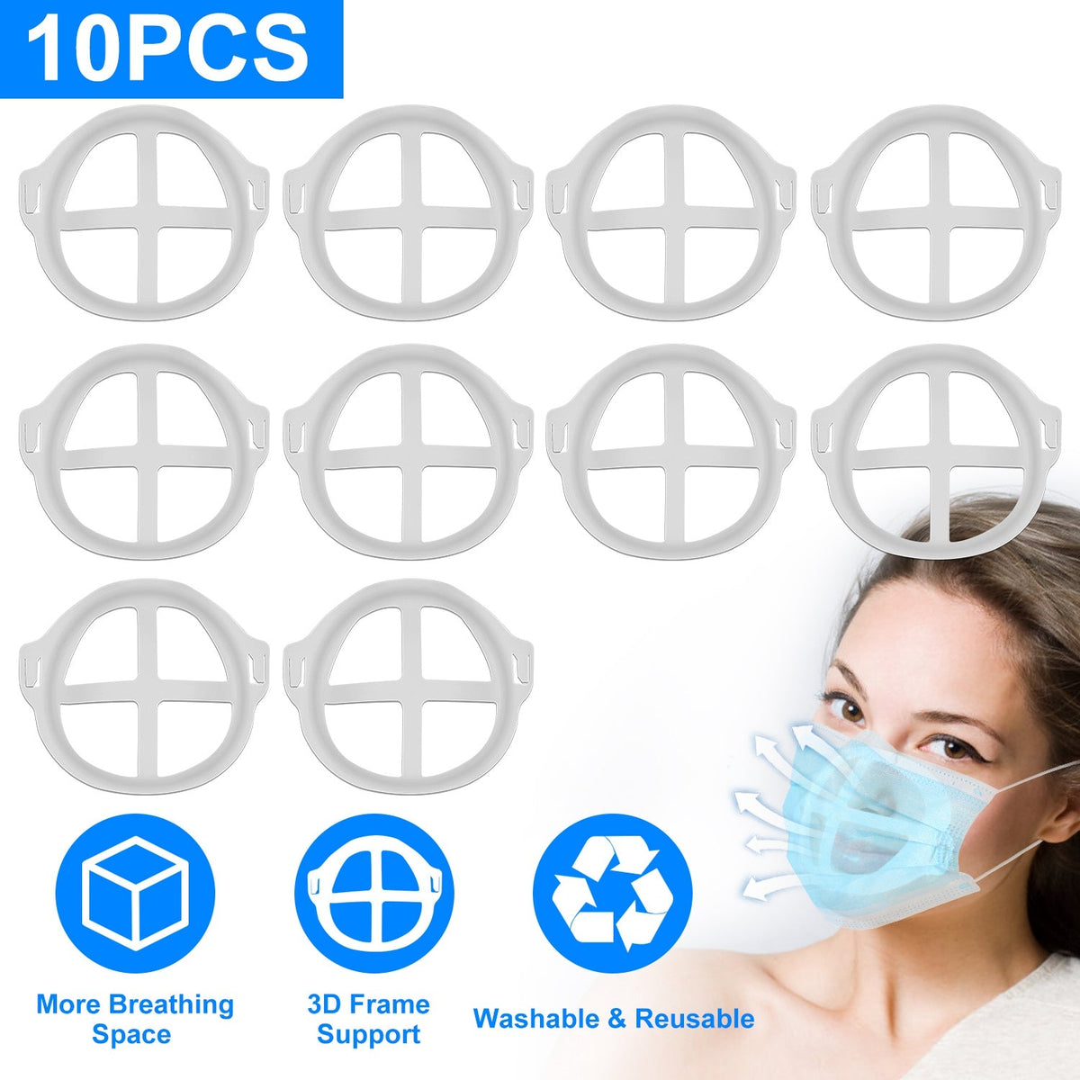 10Pcs 3D Mask Bracket Comfortable Breathing Mouth Mask Inner Support Frame Washable Reusable Mask Holder Stand