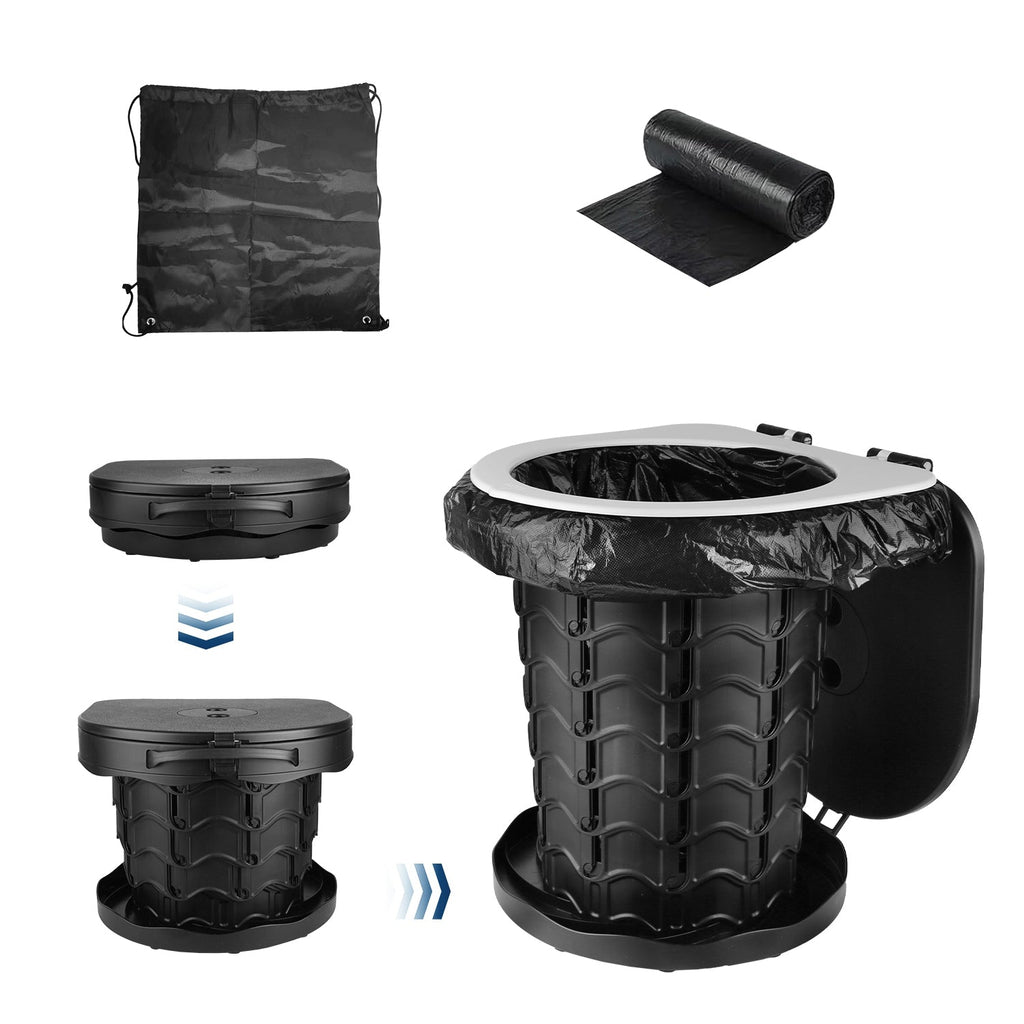 Retractable Portable Toilet Collapsible Portable Potty for Adults Emergency Toilet Kit with Adjustable Height Lid 20 Garage Bags Carry Bag for Camping