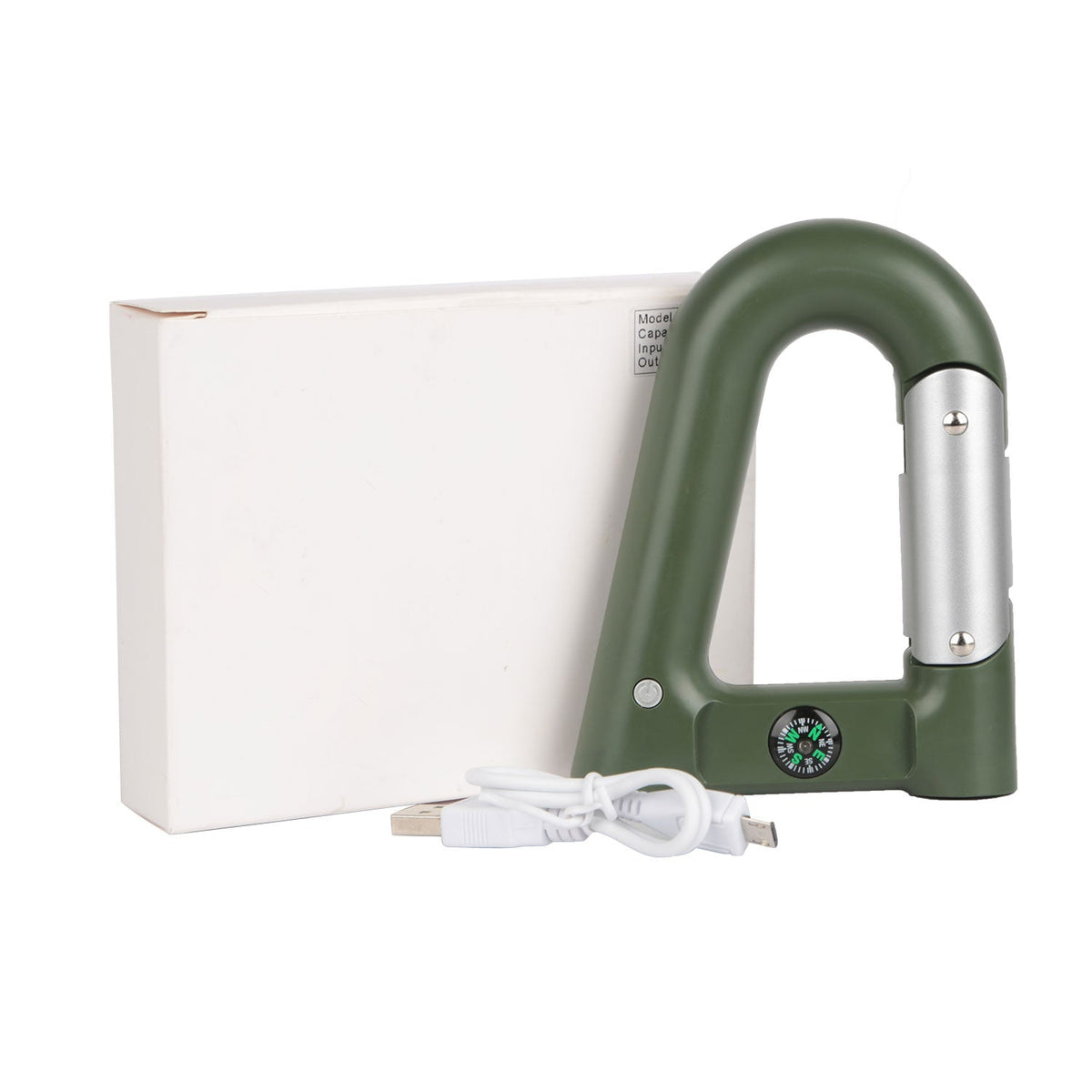 2200mAh Power Bank w/Emergency Flashlight Compass Carabiner-Shaped Hiking Camping Use