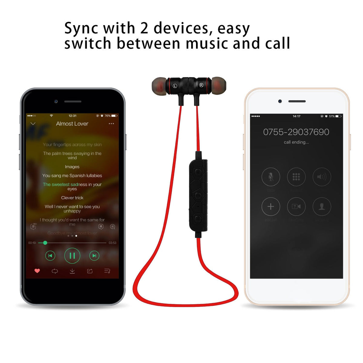Wireless Headsets In-Ear Neckband Headphones Sweat-proof Sport Earbuds w/ Call Alert Number Broadcast For Gym Running Hiking