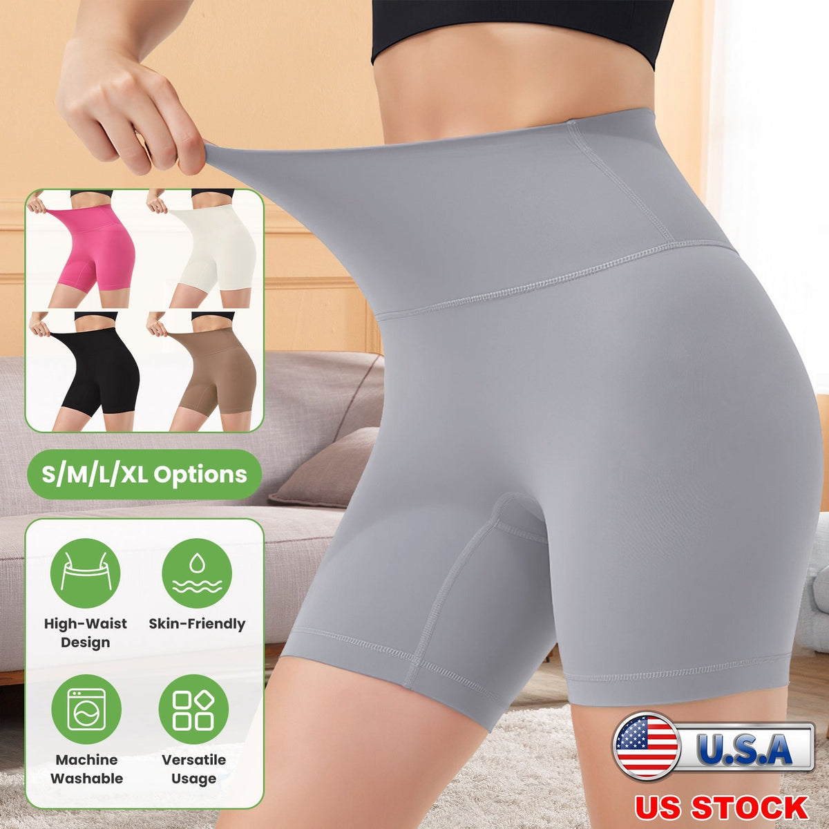 Women\'s High Waist Biker Shorts Tummy Control Pants Athletic Leggings Spandex Booty Shorts with 6.3In Inseam No Front Seam for Workout Yoga Running V