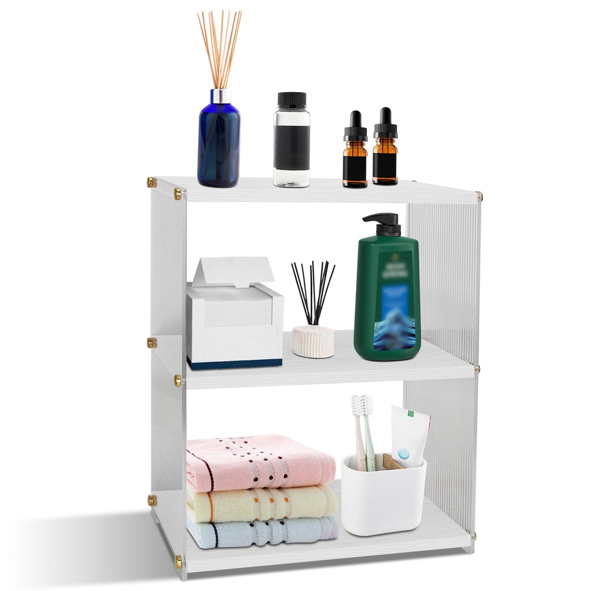 3-Tier Acrylic Countertop Organizer Bathroom Wood Counter Storage Rack Standing Vanity Cosmetics Shelf Cup Holder Desk Display Shelves