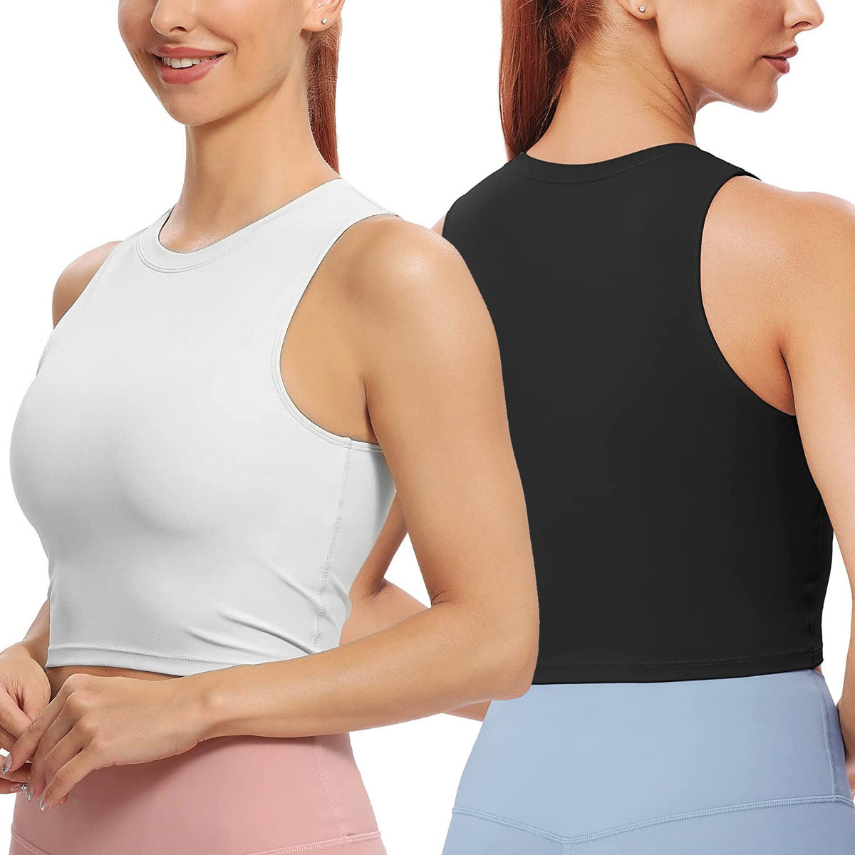 Women Sleeveless Cropped Tank Top High Neck Crop Racer Back Workout Top Machine Washable Summer S M L XL 2XL