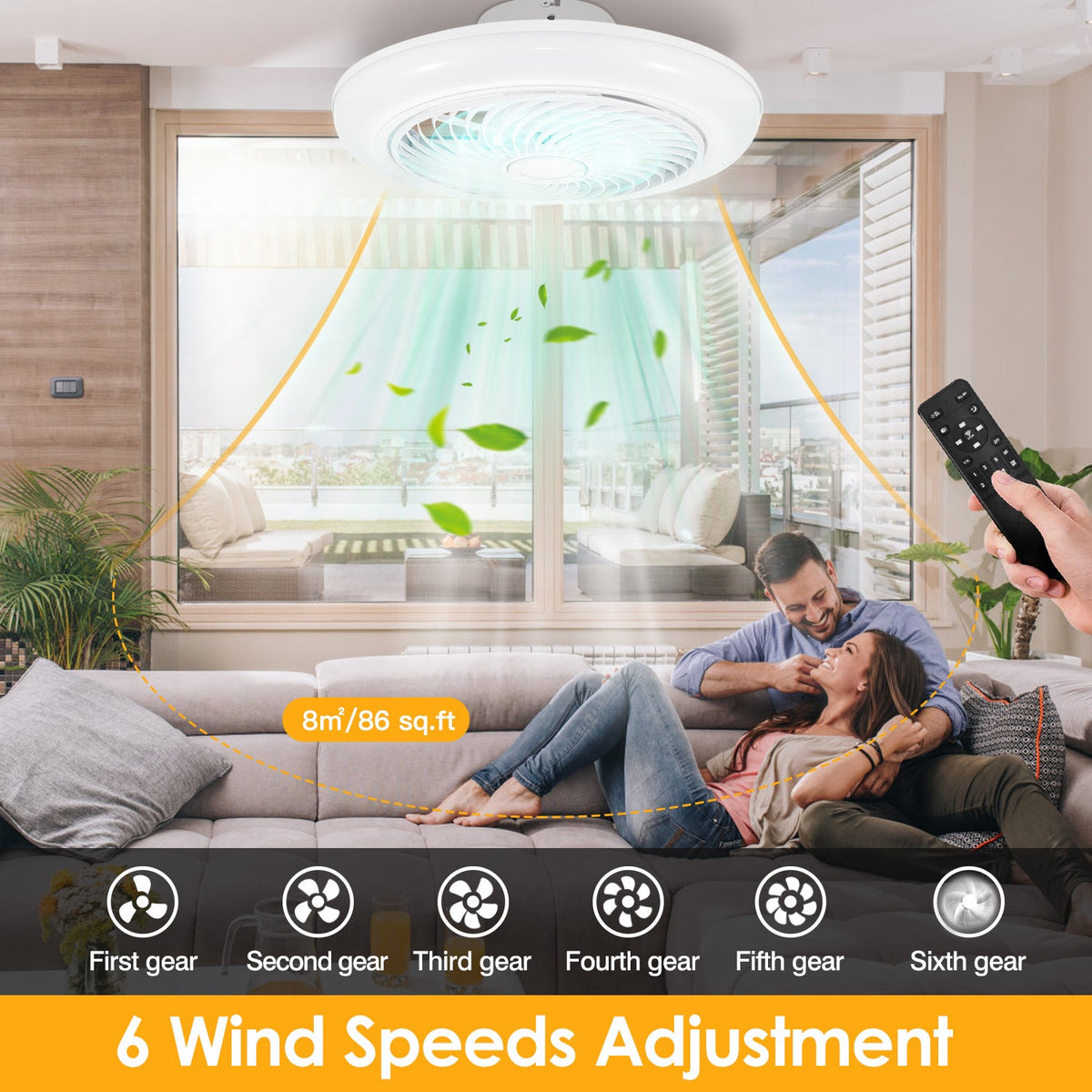 17.71in LED Ceiling Fan with Light Round Pendant Fan Lamp Low Profile Fan Light with 6 Fan Speed 3 Colors Remote Control APP Control Timer Function