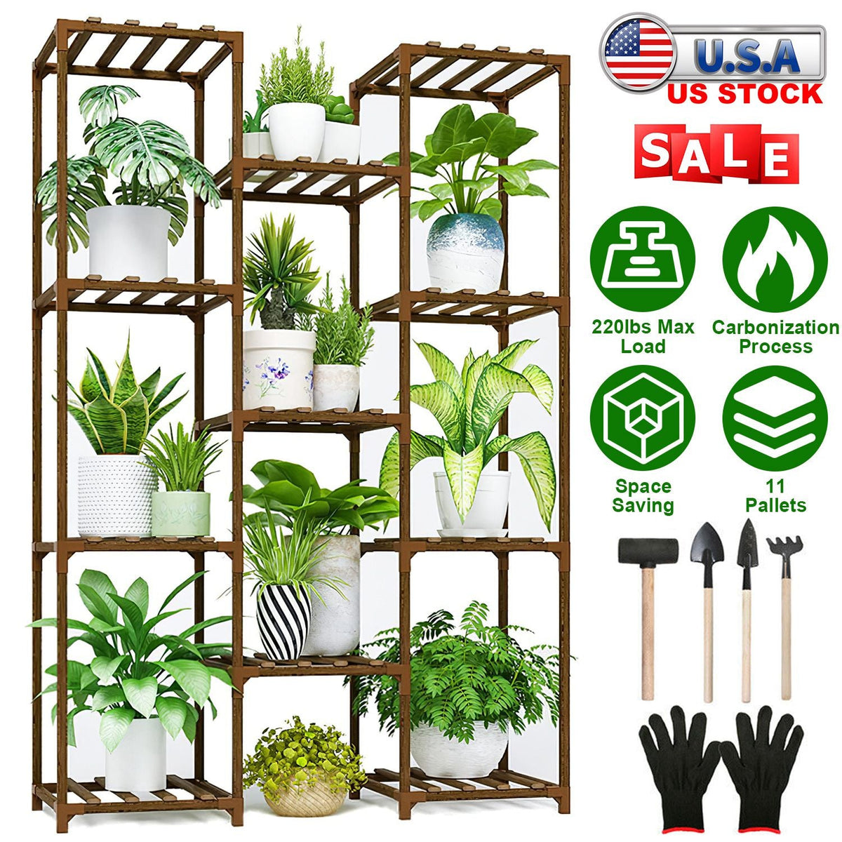 Multi-tier Wooden Plant Stand 11 Potted Flower Display Shelf Rack Vase Holder for Patio Balcony Garden