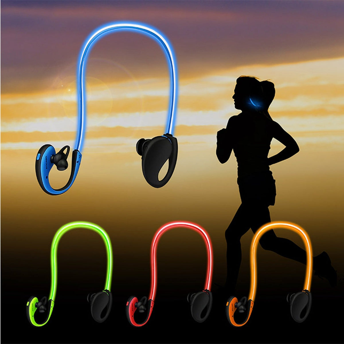 Wireless Sports Headsets Wireless V4.1 Neckband Earphones HD Stereo Sweat-proof Headphones Earbuds w/ LED Light Mic 8Hrs Work Running
