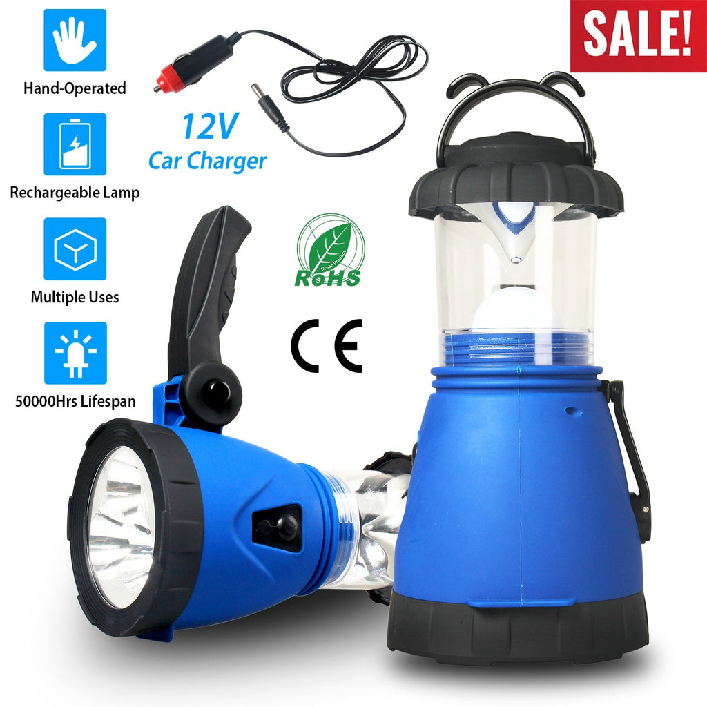 Camping Light Hand Crank Hiking Emergency Spotlight Lantern Lamps w/ Car Charger