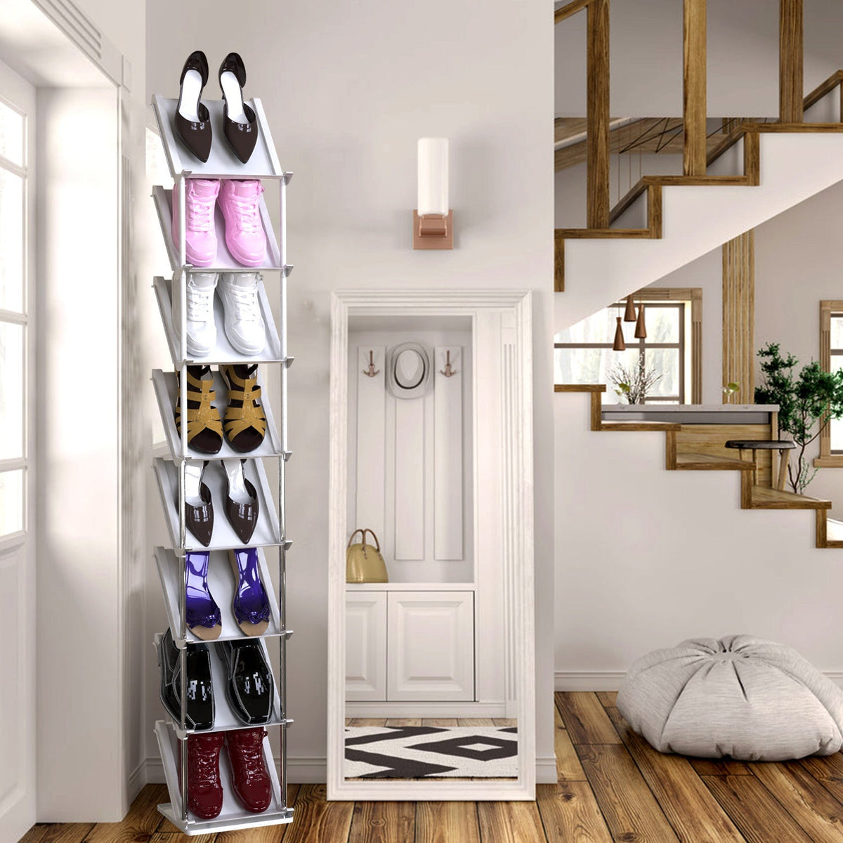 5 Tier Vertical Shoe Rack Narrow Free Standing Storage Organizer for Entryway Space-Saving Stackable Shoe Holder Corner Shoe Tower For Entryway Bedroo