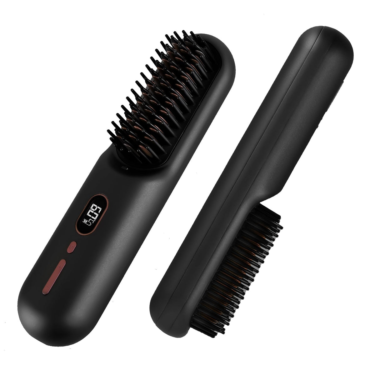 Cordless Negative Ion Hair Straightener Brush Rechargeable Mini Styling Comb with 12 Heating Levels Anti-scald 30S Preheating 30Mins Auto Sleep LCD Di