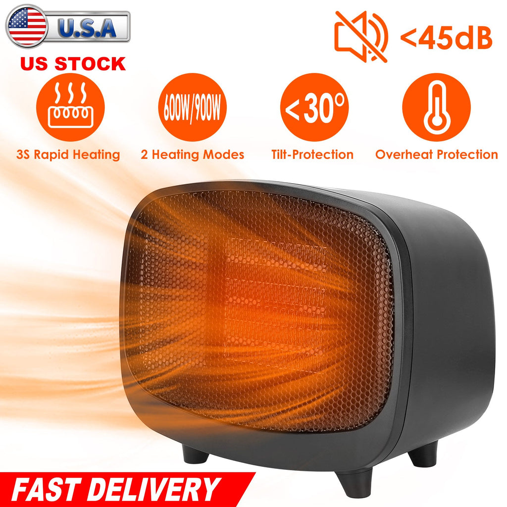 Small Electric Space Heater Portable Mini PTC Ceramic Space Heater Fan w/ Tip-Over and Overheat Protection for Bedroom Office Desk Indoor Use