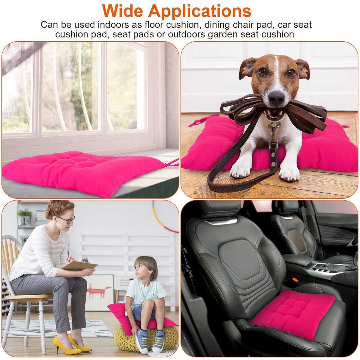4-Pack Square Chair Cushions – 17.7"x17.7", Tie-On, Soft Pads for Home, Office, Travel