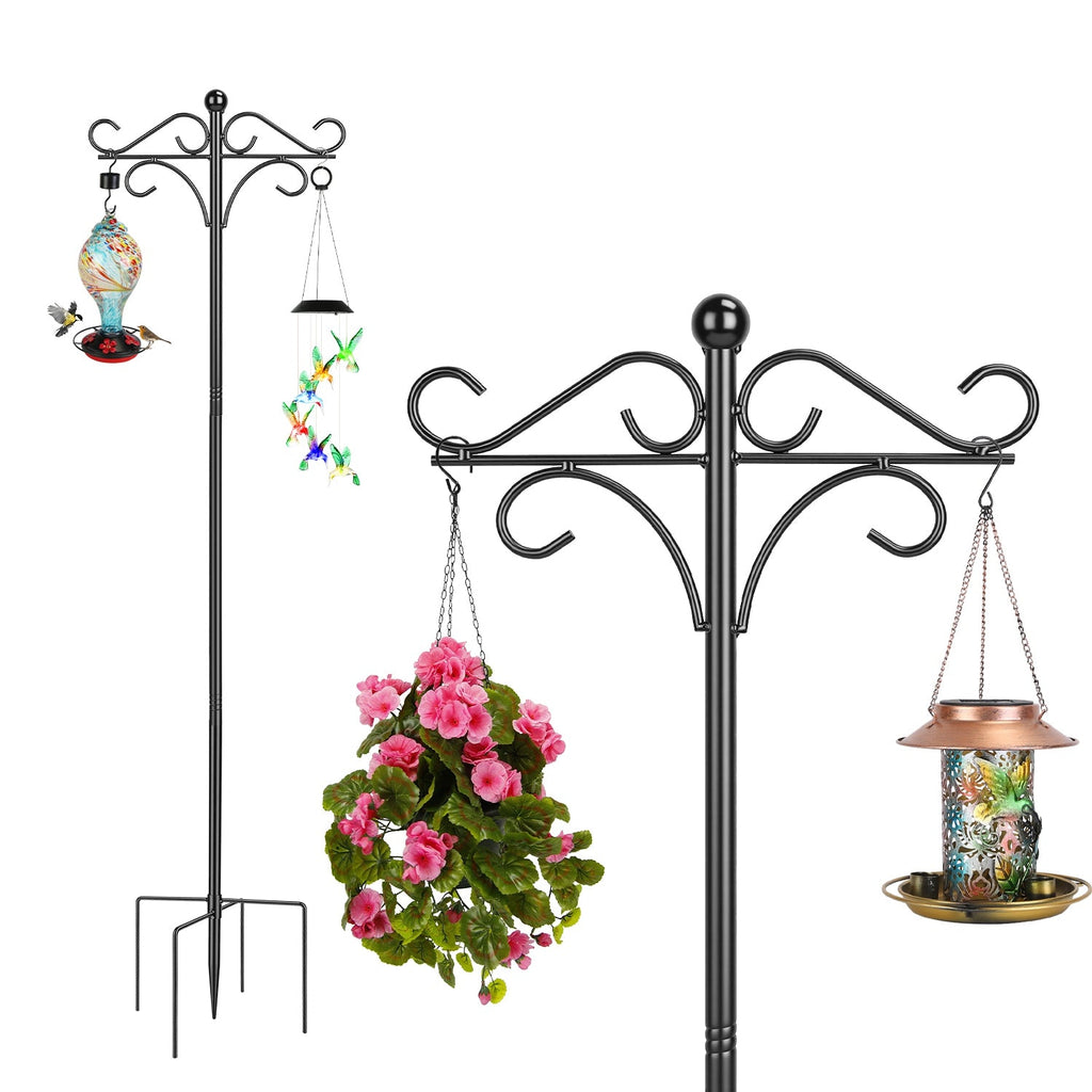 2 Packs 76in Heavy Duty Double Shepherds Hook Bird Feeder Pole Garden Hanging Holder with 4 Adjustable Height 5 Prong Base for Bird Feeder Garden Plan