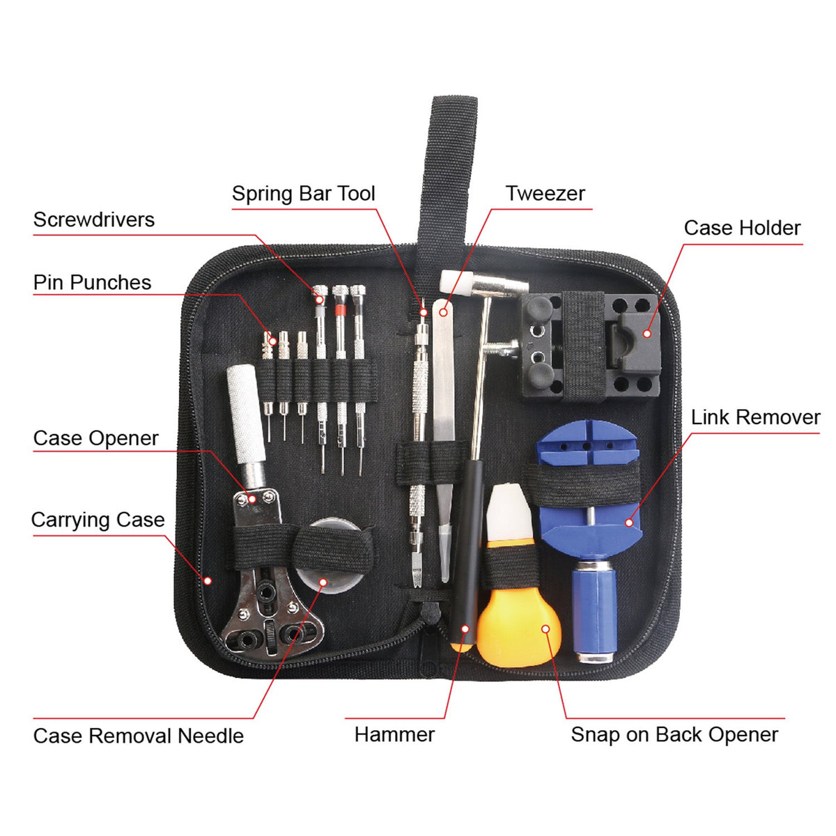 14 PCS Watch Repair Tool Kit Link Remover Watch Case Opener w/ Free Carrying Case