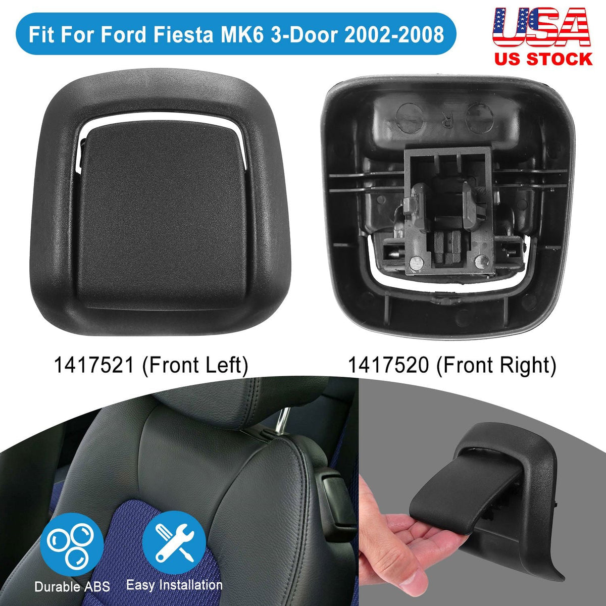 1 Pair Car Seat Release Handles for Ford Fiesta MK6 2002-2008 Auto Seat Recliner Handles Front Left & Right Fitting