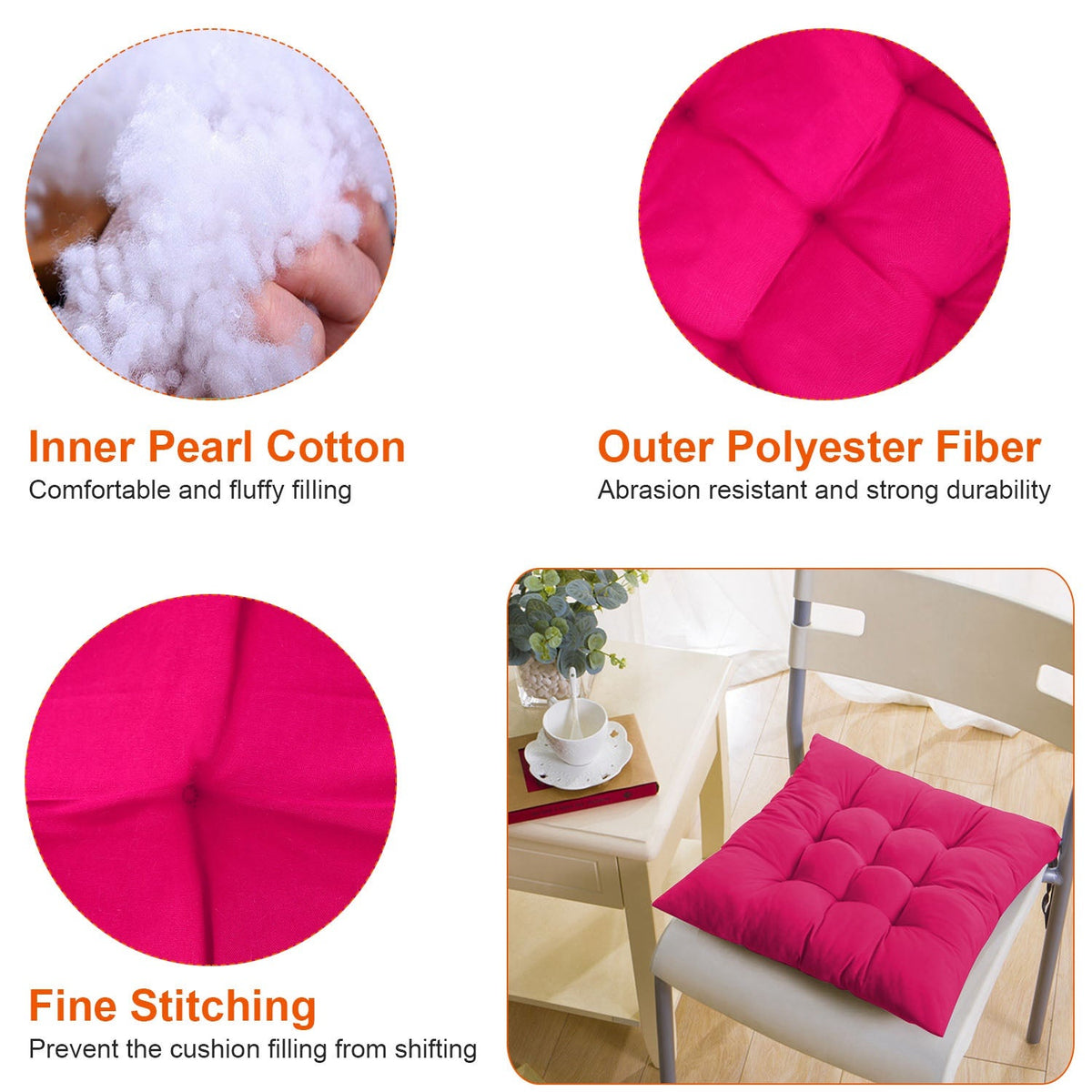 4Pcs Chair Cushion Pads Pillow 15.75x15.75x2.37in Soft Tie On Square Sitting Mats For Home Office Car Sitting Travel