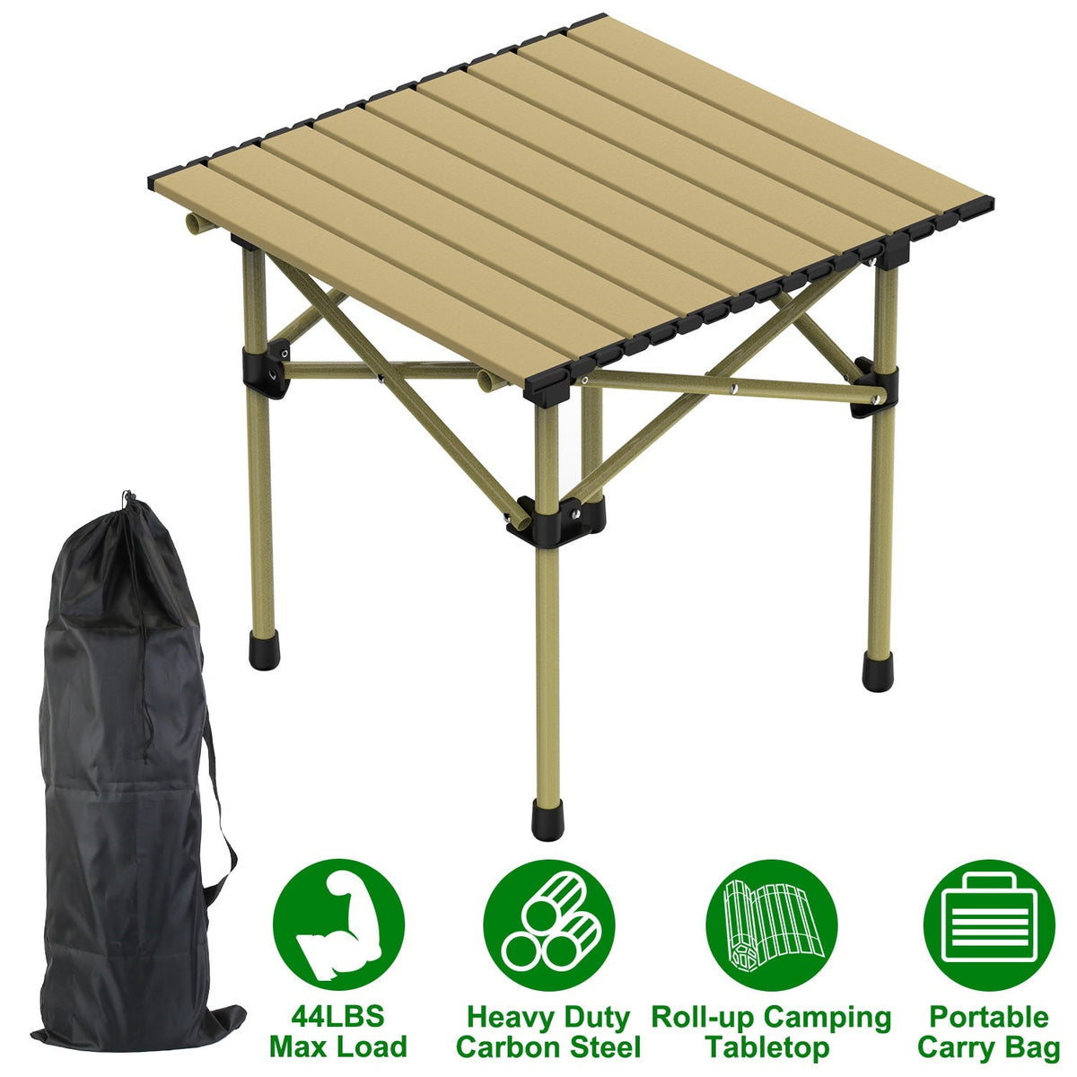 Folding Camping Table Portable Lightweight Carbon Steel Roll-up Picnic BBQ Desk with Carry Bag Heavy Duty for Outdoor Beach Backyard Party Patio Campi