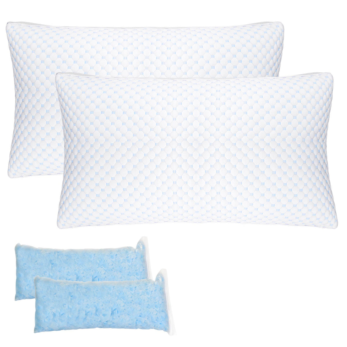 2 Pack Shredded Memory Foam Pillows Adjustable Cool Pillows with Extra Filling Machine Washable Cover for Side Back Stomach Sleepers
