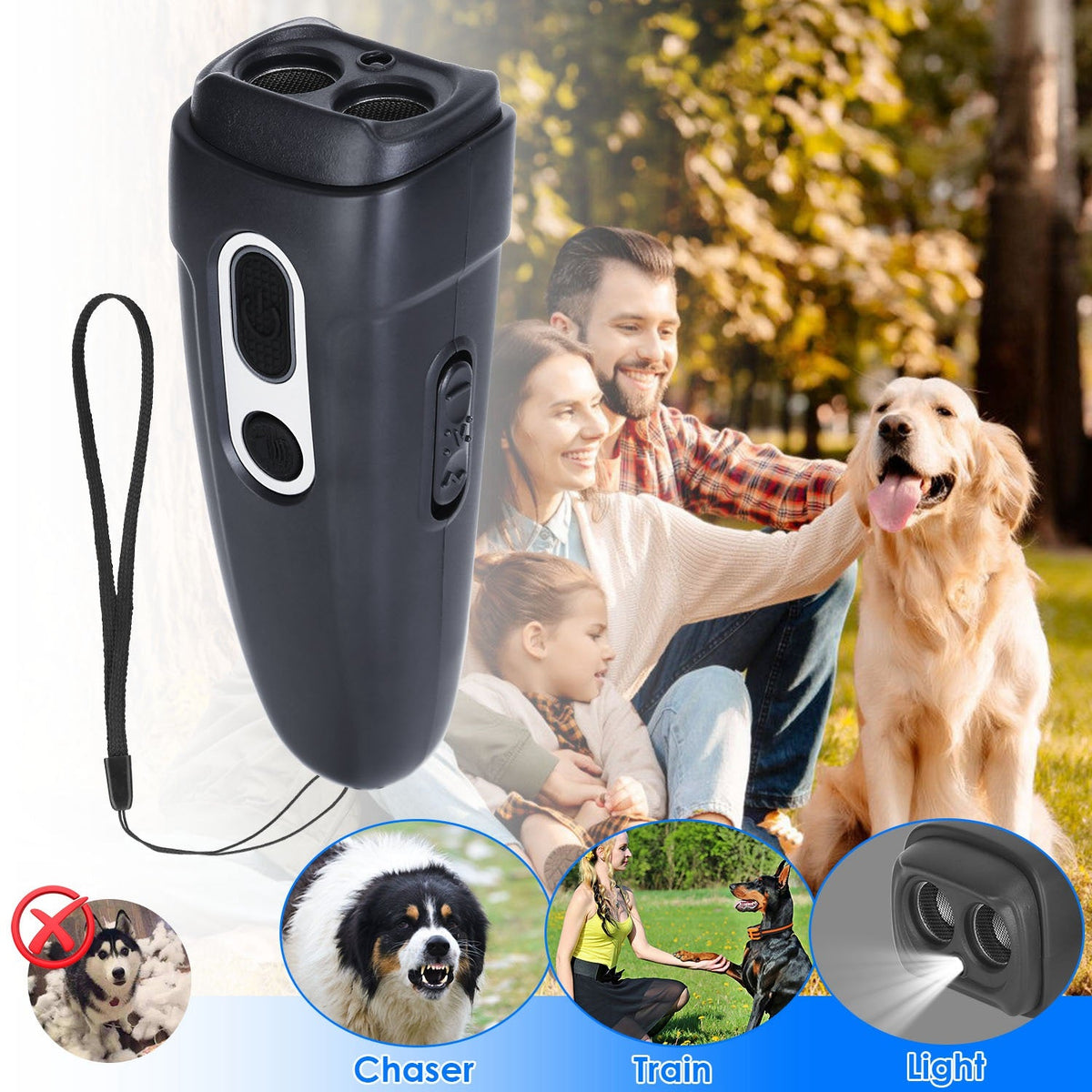 Ultrasonic Anti Barking Device Rechargeable Handheld Dog Barking Deterrent with 4 Modes LED Flashlight Dog Repeller