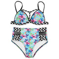 Bikini Swimsuit For Women Floral Padded Push Up Bikini Sets Two Pieces High-Waist Swimwear w/ Adjustable Shoulder Straps For Beach Swimming Pool