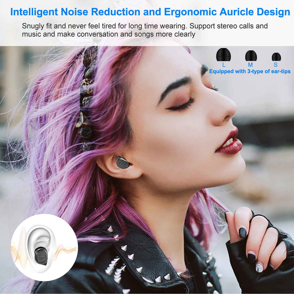 TWS Wireless 5.0 Earbuds IPX4 Touch In-Ear Stereo Earphone Noise Canceling Earpieces 32.8 ft Transmission Range w/Mic 500mAh Magnetic Charging Dock