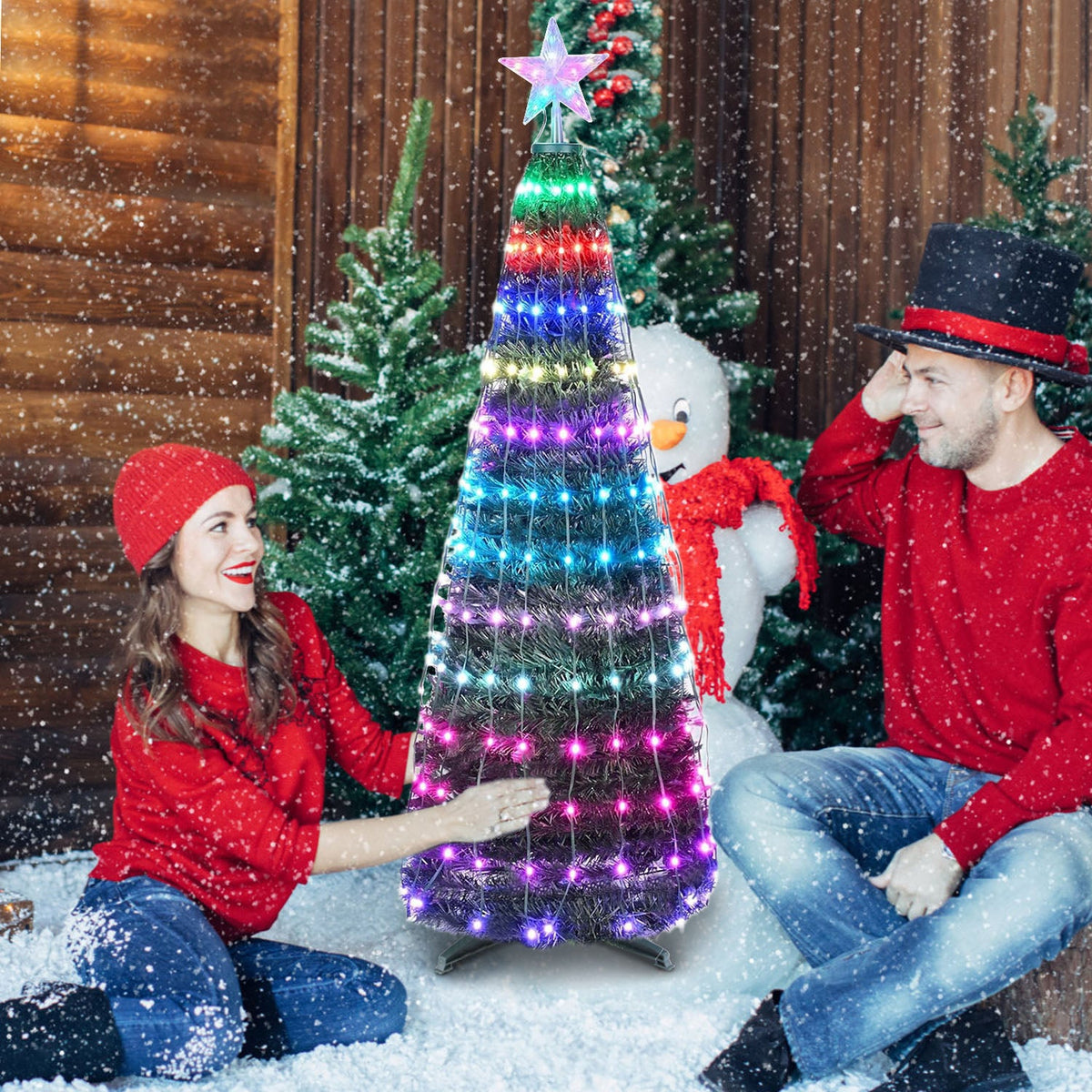 4.9FT 166Pcs LED Lights Collapsible Christmas Tree Light with Remote App Control IP65 Waterproof Customized Multi-Color Mode Timer Setting Work with A