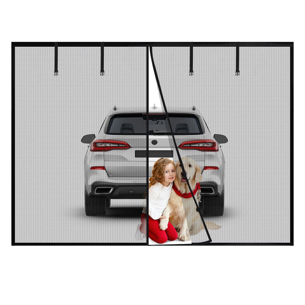 8x7FT Magnetic Garage Door Screen Single-Car Garage Screen Mesh Fiberglass Garage Net with Magnetic Closure 4 Buckle Straps for One Cars