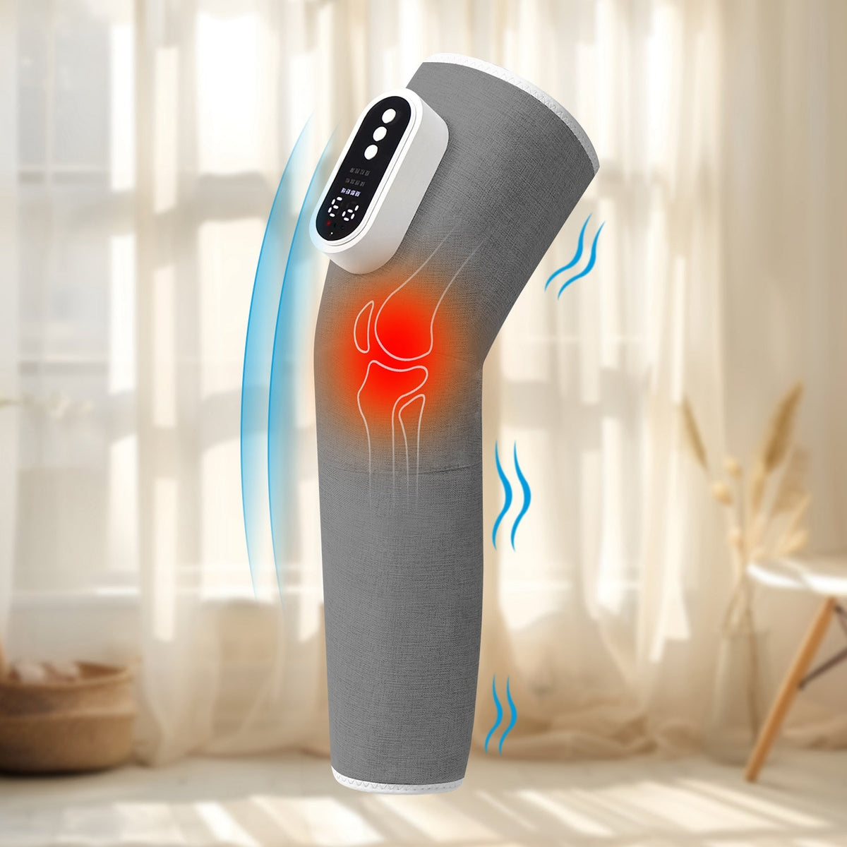 Cordless Leg Massager Air Compression Massager with Heat Thigh Knee Calf Massager with 3 Modes Adjustable Wrap for Pain Relief