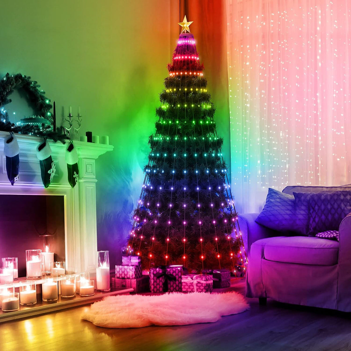 4.9FT 166Pcs LED Lights Collapsible Christmas Tree Light with Remote App Control IP65 Waterproof Customized Multi-Color Mode Timer Setting Work with A