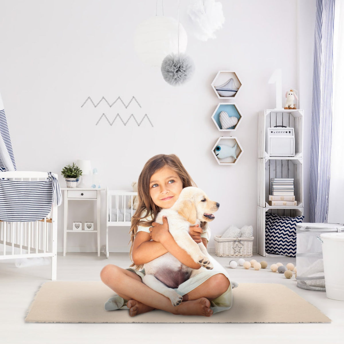 Fluffy Bedroom Rug 4Õ x 2.6Õ Anti-Skid Shaggy Area Rug Decorative Floor Carpet Mat for Nursery Bedroom Living Room