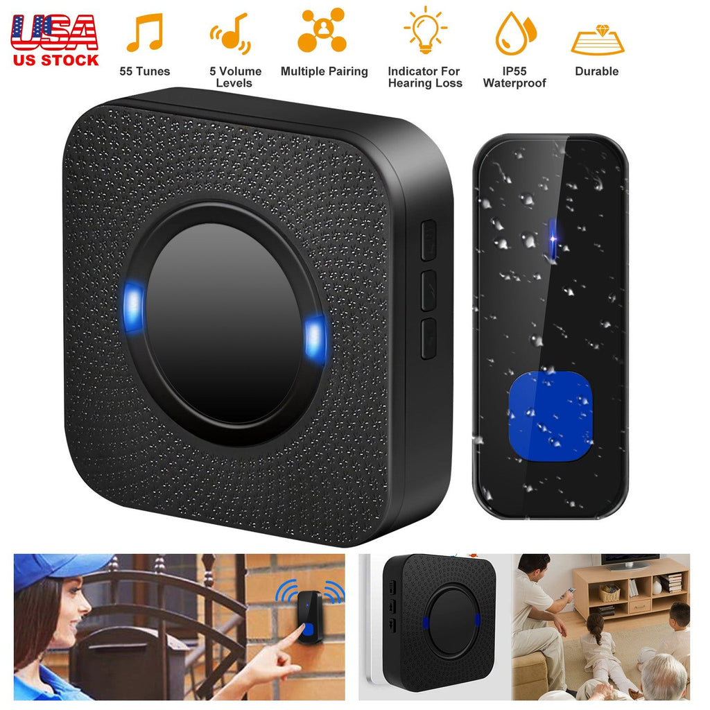 Wireless Doorbells Bells IP55 Waterproof 984ft Cordless Doorbell Chimes 55 Chimes W/1 Plug Receiver for Office Apartment House