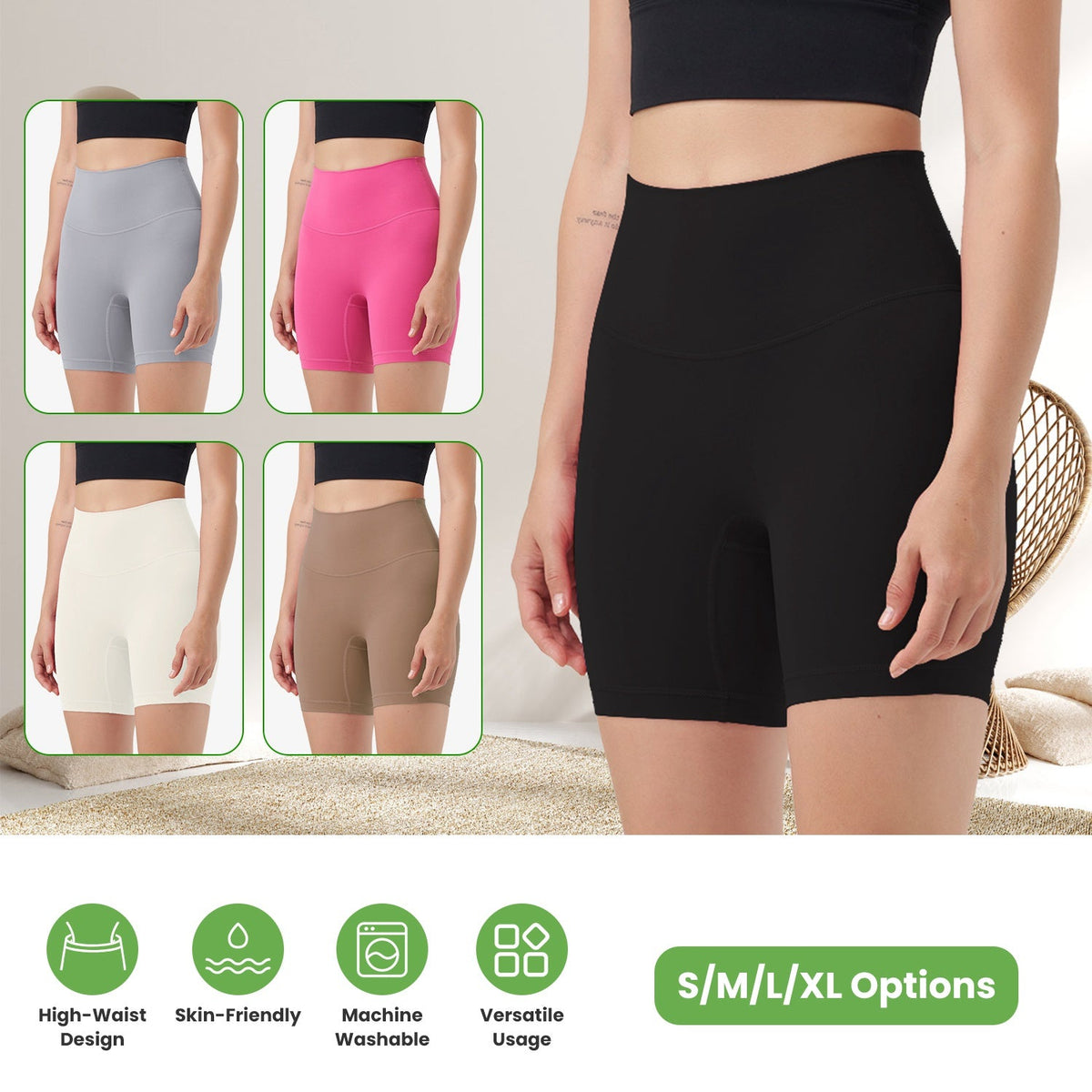Women\'s High Waist Biker Shorts Tummy Control Pants Athletic Leggings Spandex Booty Shorts with 6.3In Inseam No Front Seam for Workout Yoga Running V