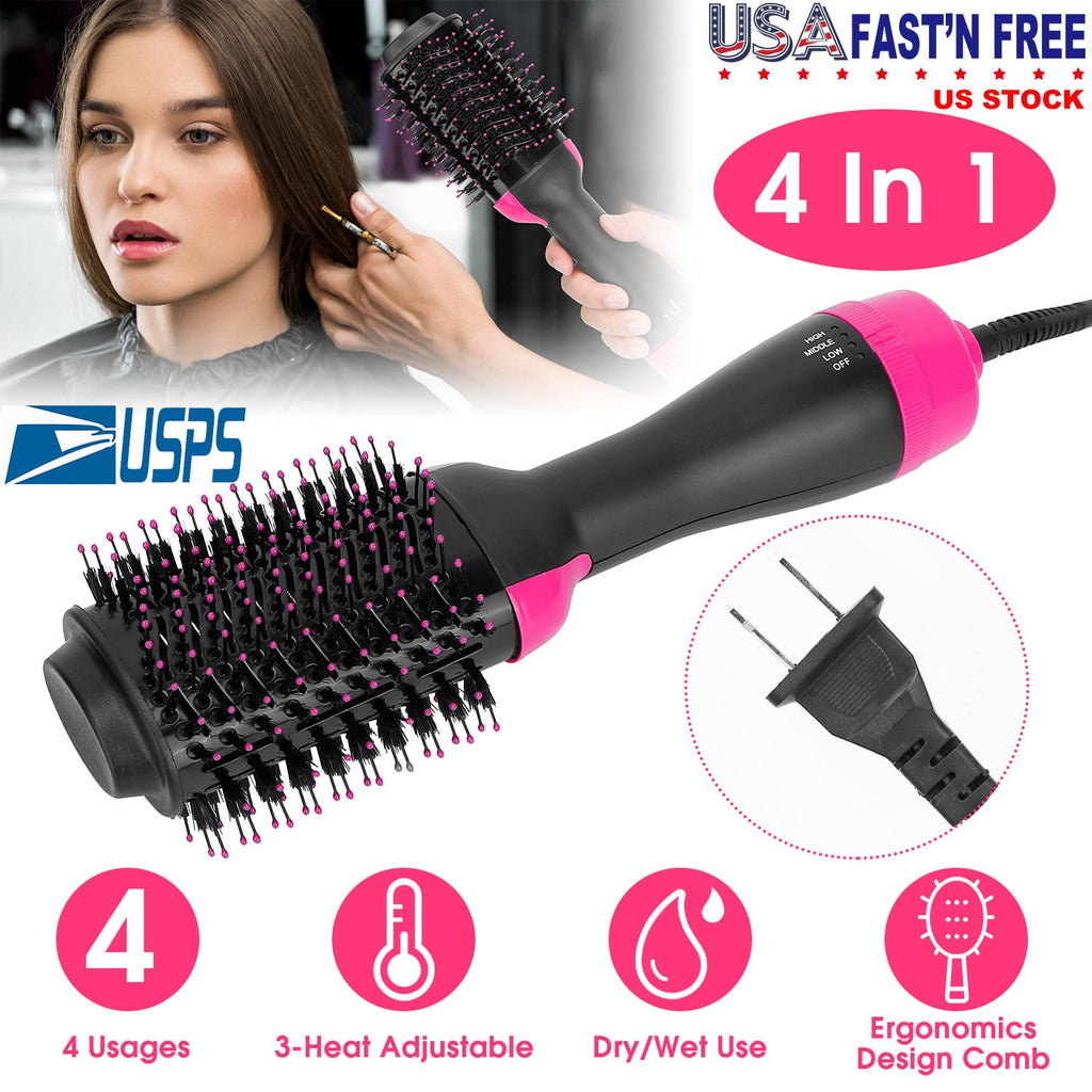 Hot Hair Brush 4 In 1 Hair Dryer Volumizer Brush Dryer Comb For Straightening Curling Drying