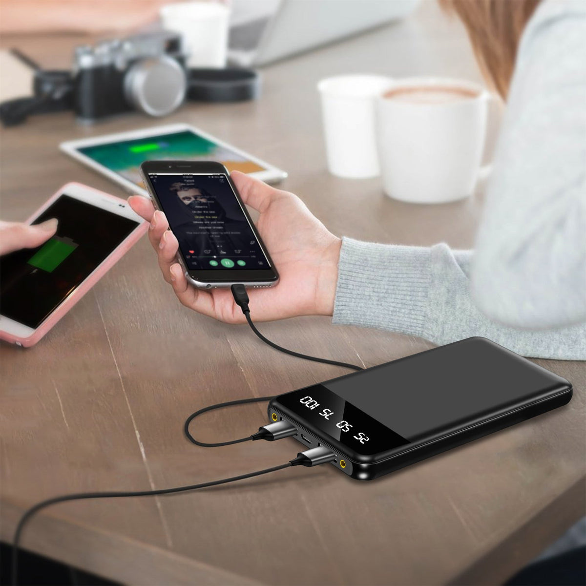 10000mAh Power Bank Portable Ultra Slim Charger External Battery Pack with 2 USB Output Ports Charging Cable LED Flashlight Compatible with IOSPhone 1