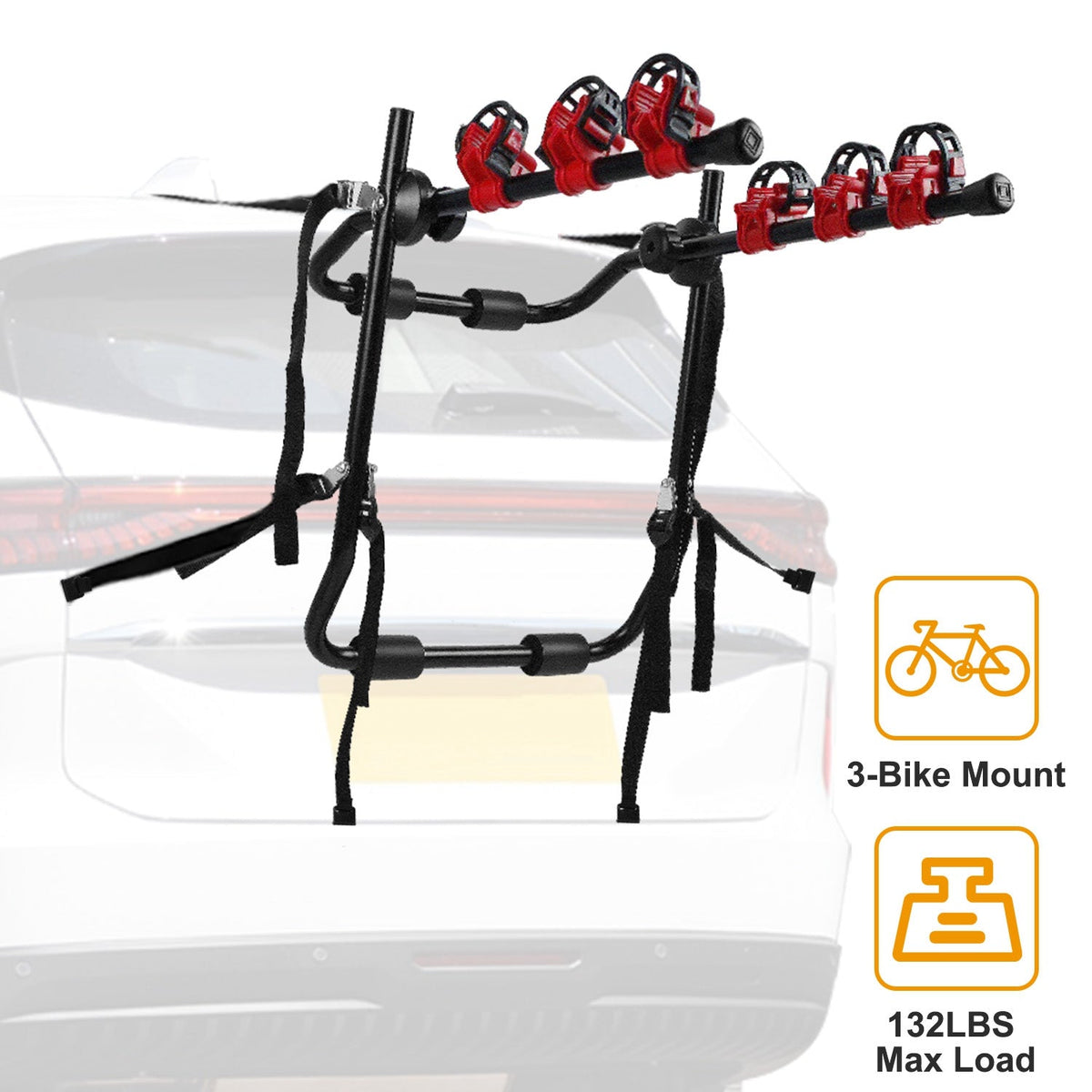 Car Bicycle Stand Rack 132LBS Load Hitch 3-Bike Auto Rear Carrier Mount Fit For Sedans Hatchback Car SUV