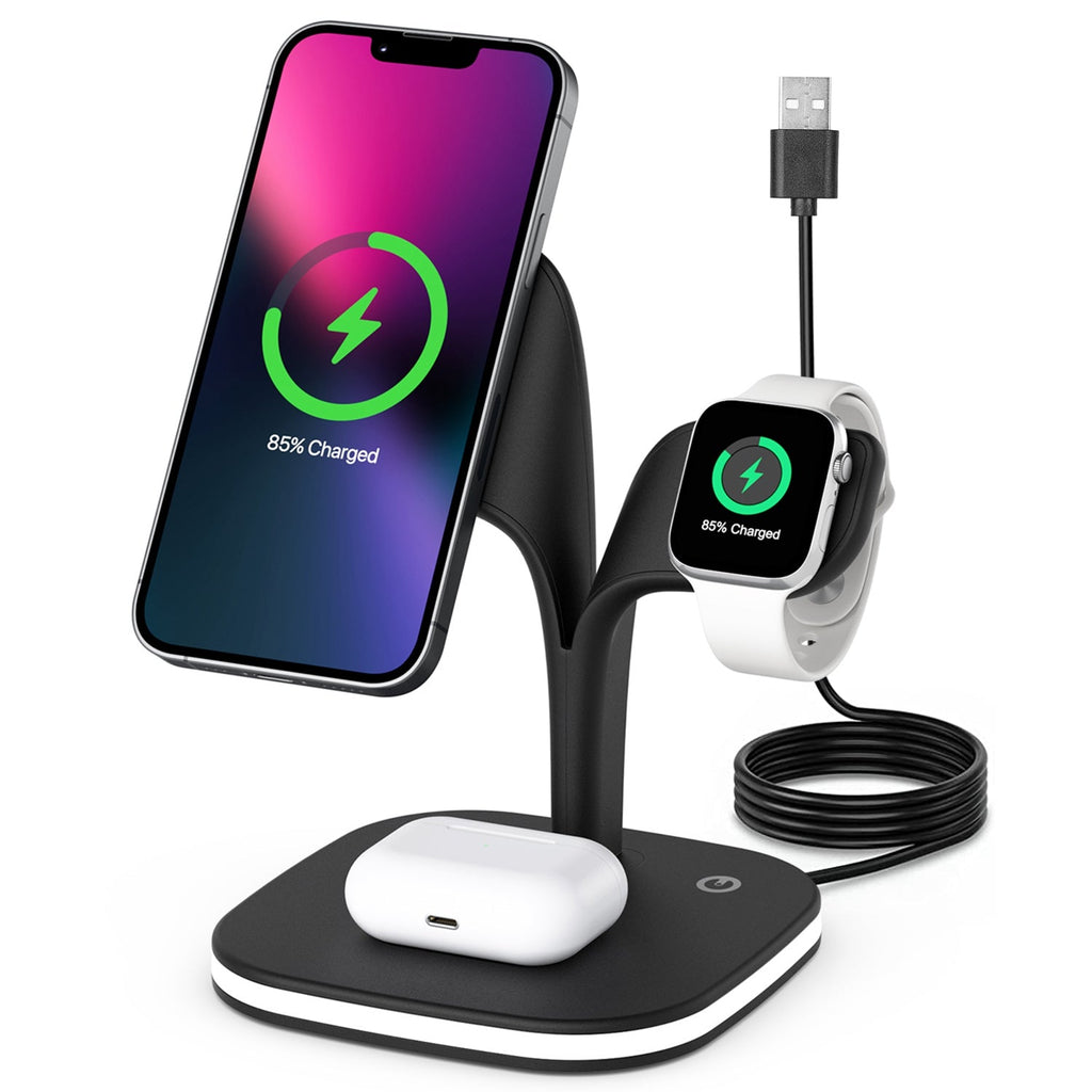 4 in 1 Magnetic Wireless Charging Station Dock Charger 15W Fast Charging Stand Nightlight Fit for iPhone 14 13 12 Pro Pro Max Mini iWatch 7 6 5 4 3 2