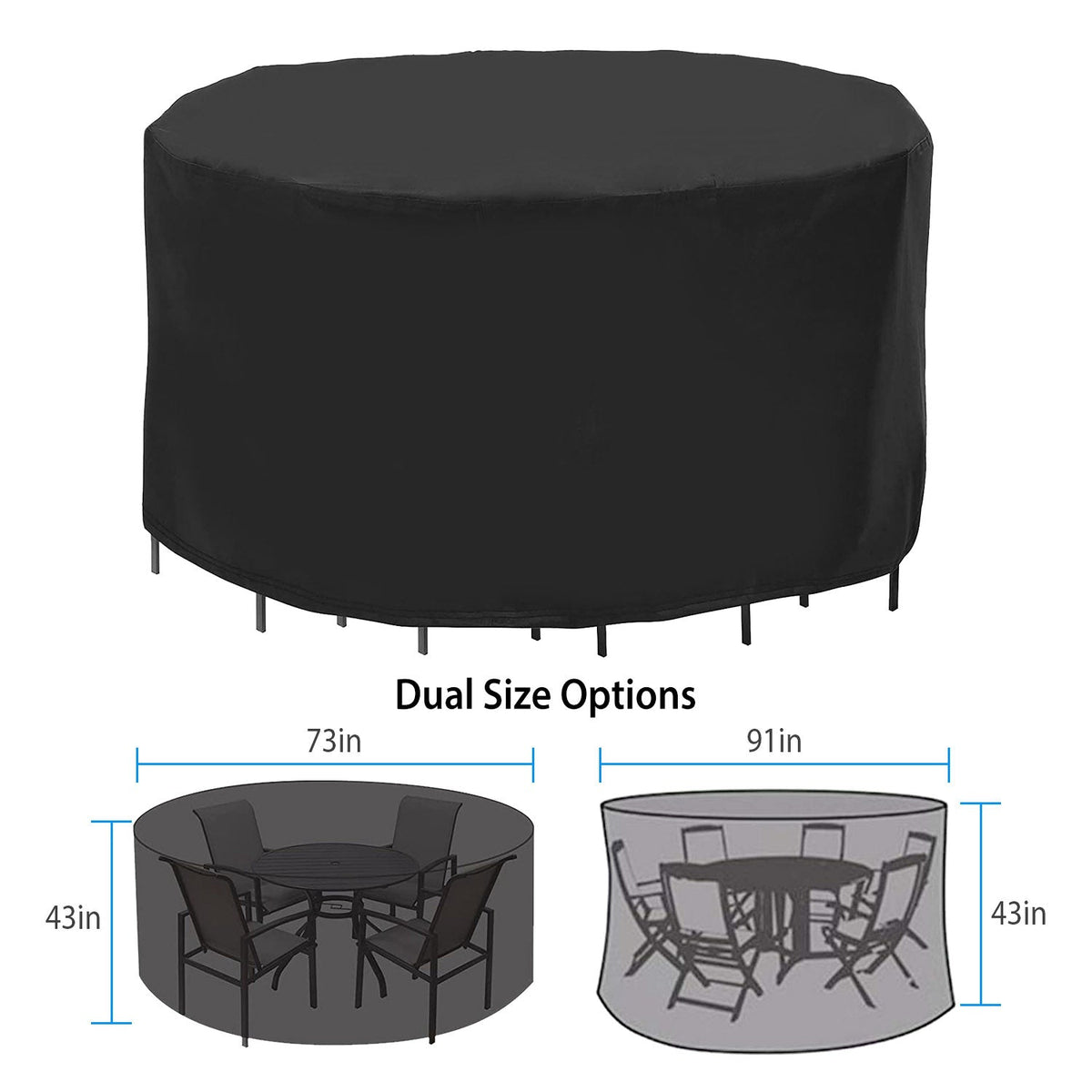 73x43in Circular Table Cover 4-Seat UV Water Resistant Outdoor Furniture Protector For Small Round Table Chairs Set