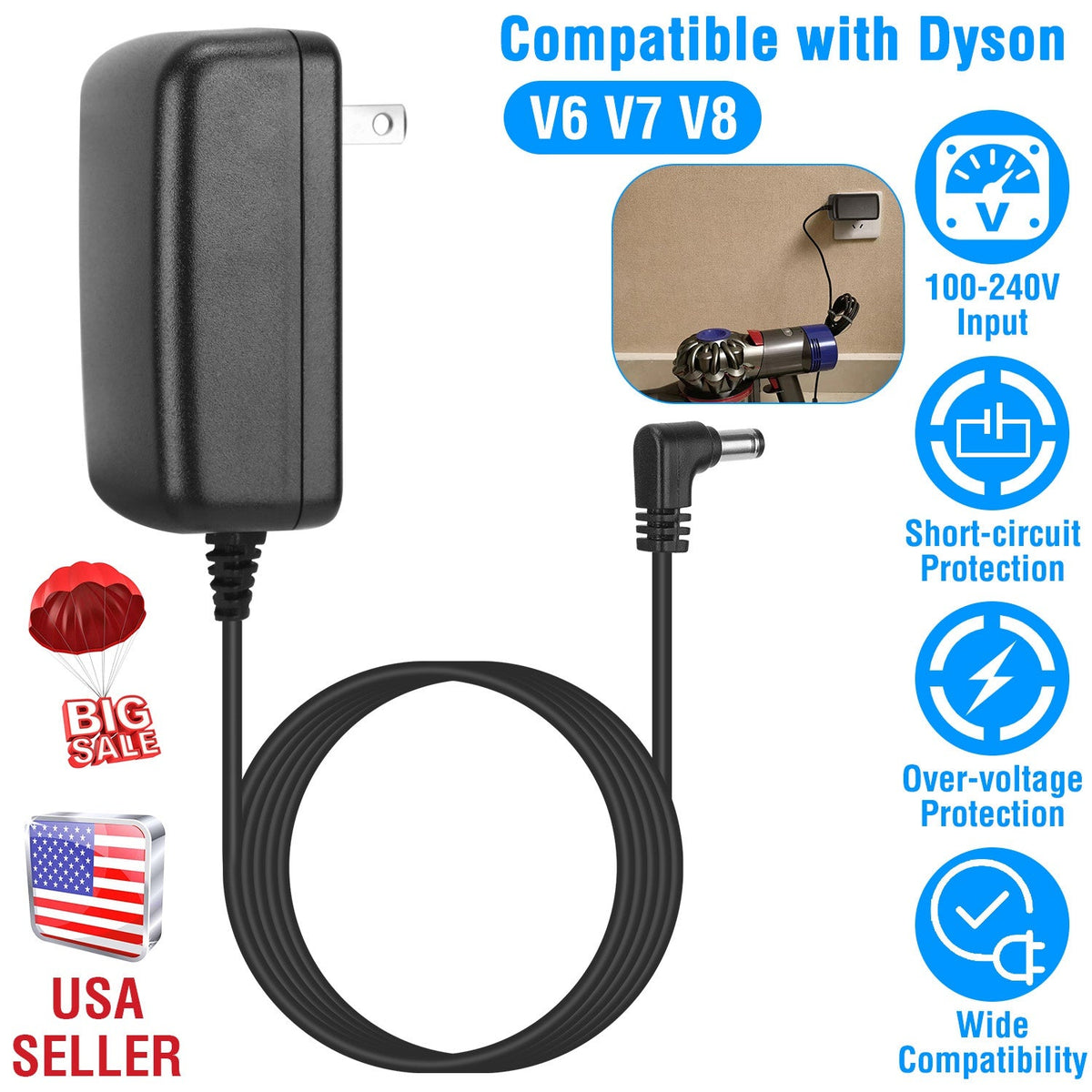 Battery Charger Compatible with Dyson Cordless Vacuum V6 V7 V8 DC58 DC59 DC61 DC62 SV03 SV04 SV05 SV06 Absolute Animal Fluffy Motorhead Vacuum Power S