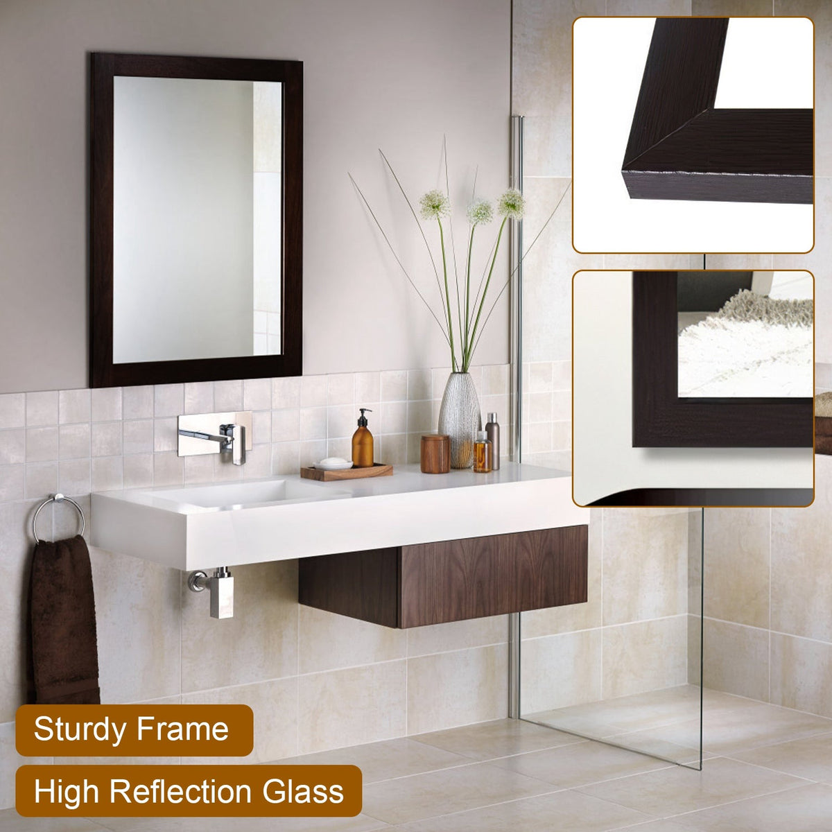 Wall Mount Mirror 11.8x15.7Inch Wood-Like Frame Rectangle Modern Hanging Mirror for Bathroom Bedroom Living Room